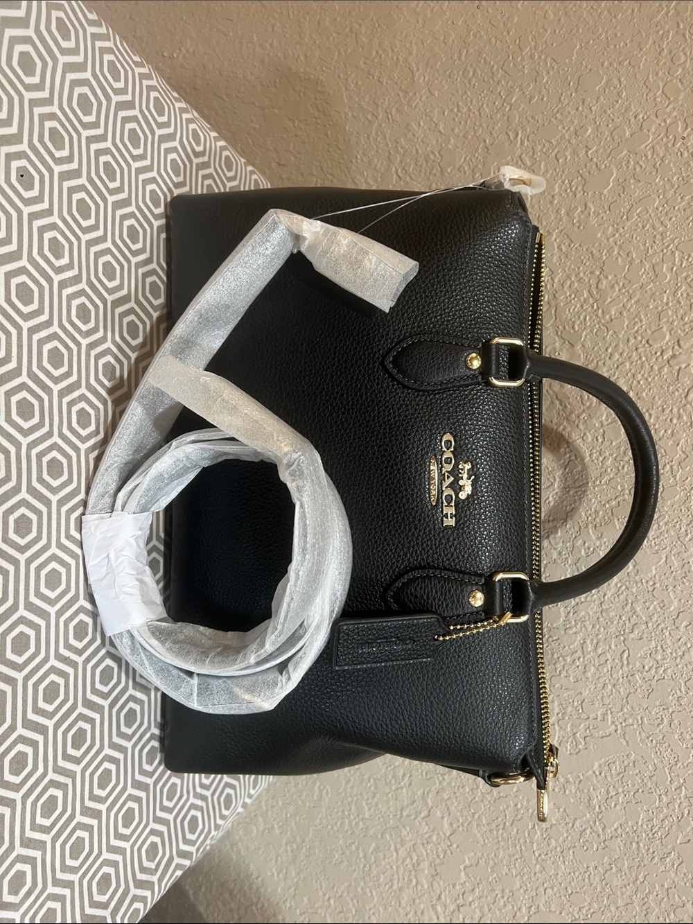 Coach Black Pebbled RFB GRG Leather Satchel with Gold Hardware - Picture 5 of 7
